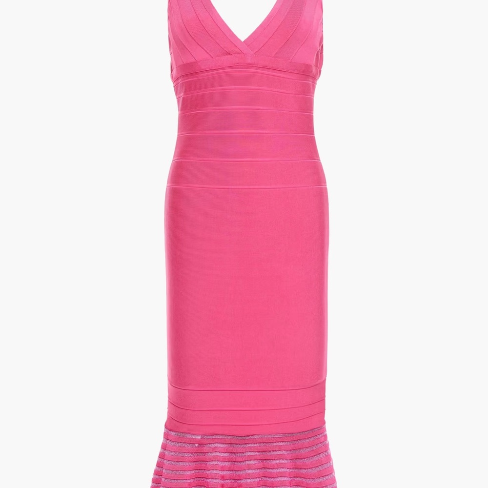 Herve Leger Vibrant Pink Midi Dress